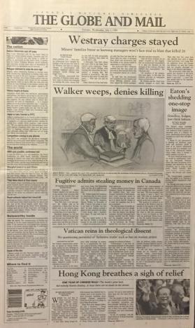 Cover of the Globe and Mail newspaper from July 1, 1998