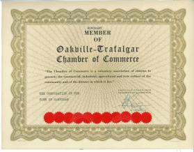 Honorary Member of Oakville Trafalgar Chamber of Commerce Certificate