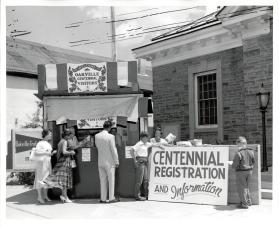 Centennial Registration Booth in front of Library