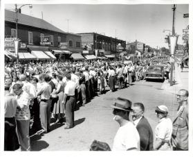 Dominion Day Parade, looking East on Colborne Street from Halton Inn