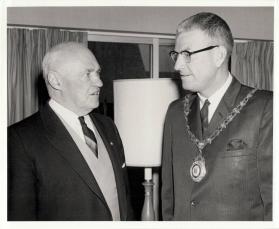 Lieutenant Governor of Ontario Earl Rowe standing with Mayor F. M. Anderson
