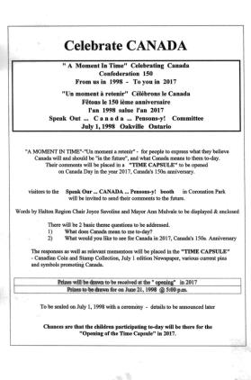 Celebrate Canada Poster with "Speak Out ...Canada... Pensons-y!" contest rules