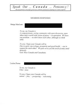 Speak Out...Canada...Pensons-y! members responses